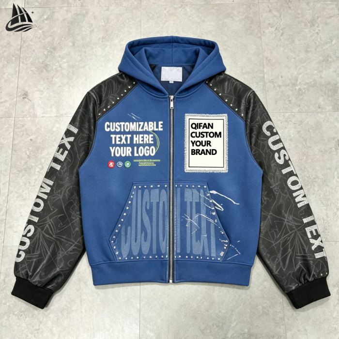 Custom Rhinestone Winter Zip Up Hoodie