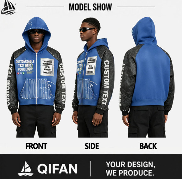 Custom Rhinestone Winter Zip Up Hoodie