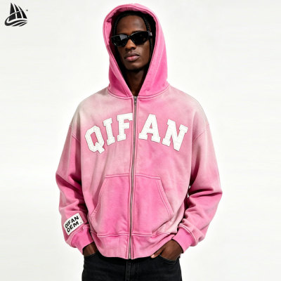 Custom Heavyweight Sun Faded Acid Wash Zip Up Hoodie