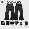Custom Distressed Waxy Coated Flared Denim Jeans