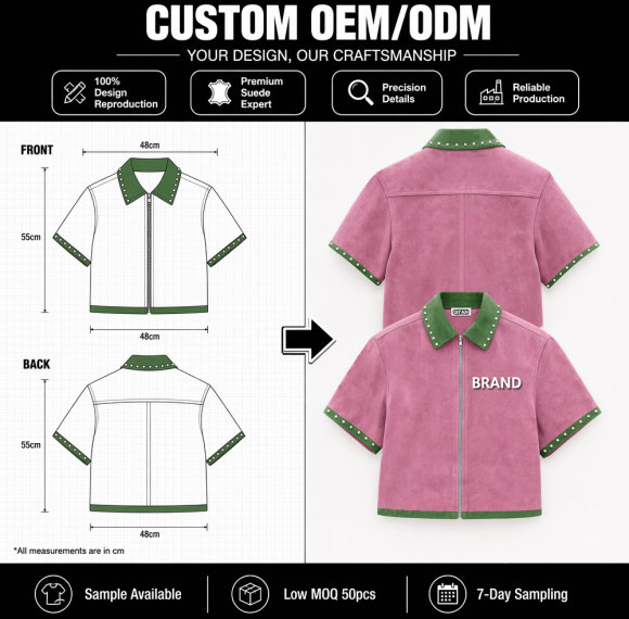 Custom Men's Suede Short Sleeve Zip-Up Shirt