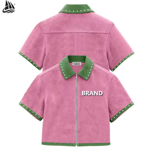 Custom Men's Suede Short Sleeve Zip-Up Shirt