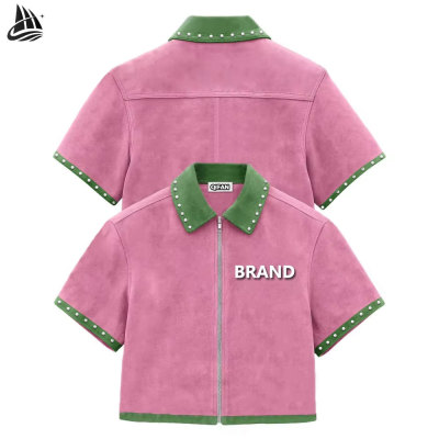 Custom Men's Suede Short Sleeve Zip-Up Shirt