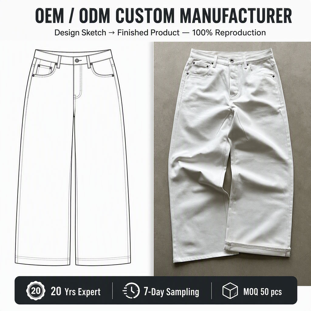 Custom White Selvedge Denim Wide Leg Jeans 15oz