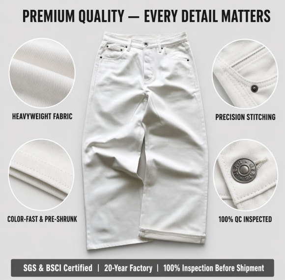 Custom White Selvedge Denim Wide Leg Jeans 15oz