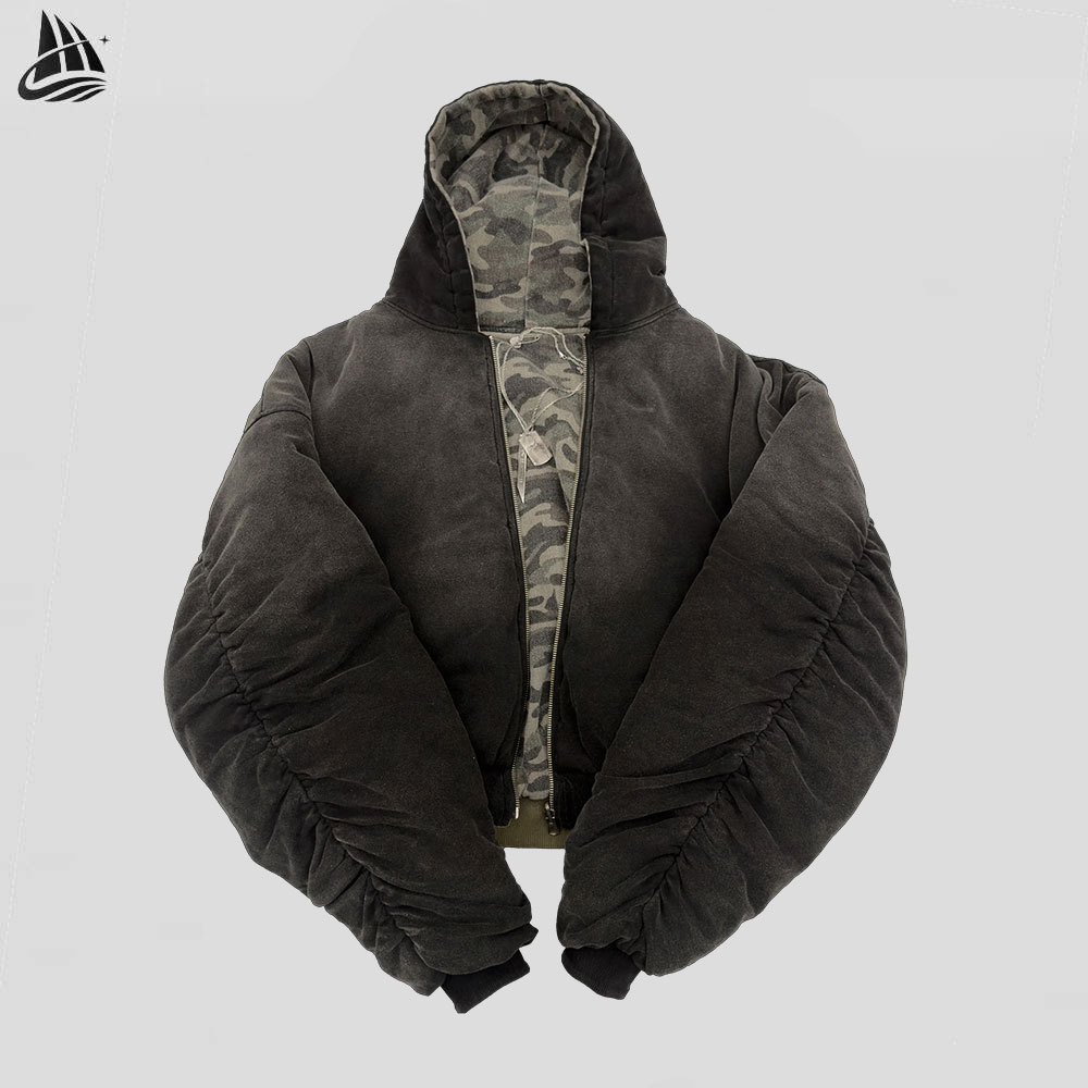 Custom Reversible Camo Heavyweight Boxy Cropped Zip Up Hoodie