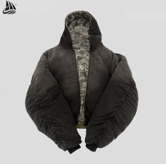 Custom Reversible Camo Heavyweight Boxy Cropped Zip Up Hoodie