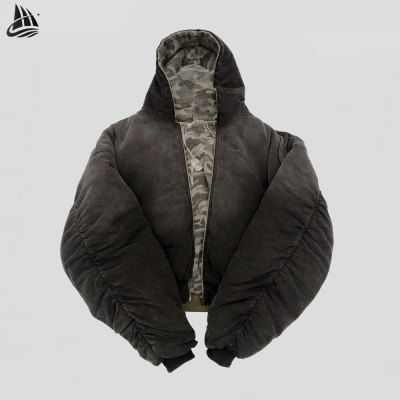 Custom Reversible Camo Heavyweight Boxy Cropped Zip Up Hoodie
