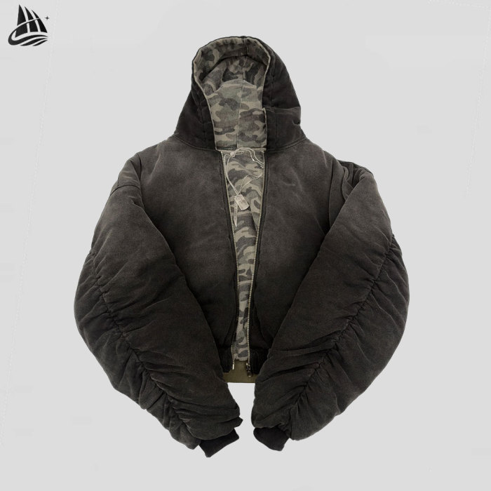 Custom Reversible Camo Heavyweight Boxy Cropped Zip Up Hoodie