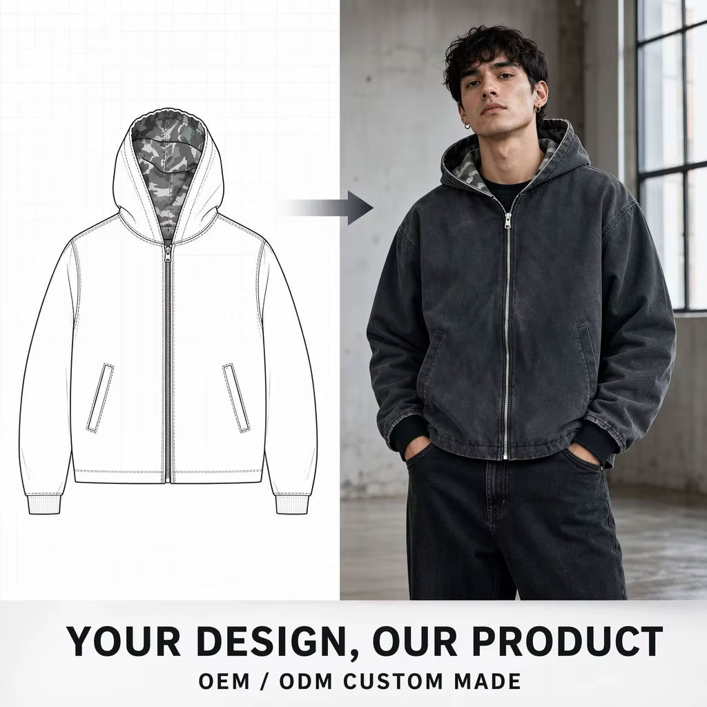 Custom Reversible Camo Heavyweight Boxy Cropped Zip Up Hoodie