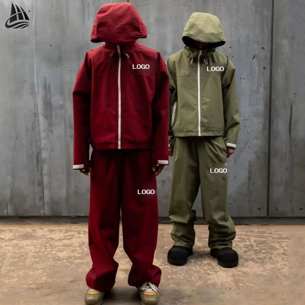 An array of vintage-style oversized hoodies in different colors displayed in a workshop.