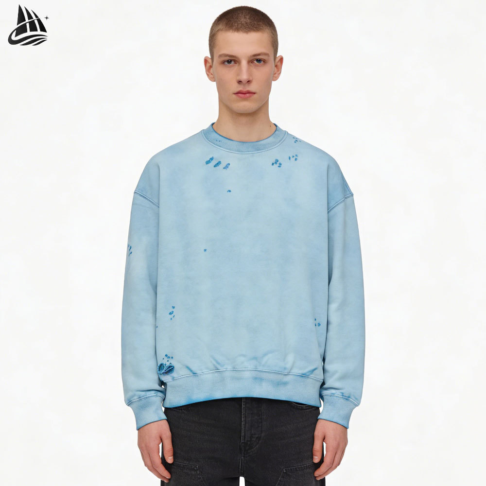 Custom Crew Neck Torn Distressed Sweatshirt
