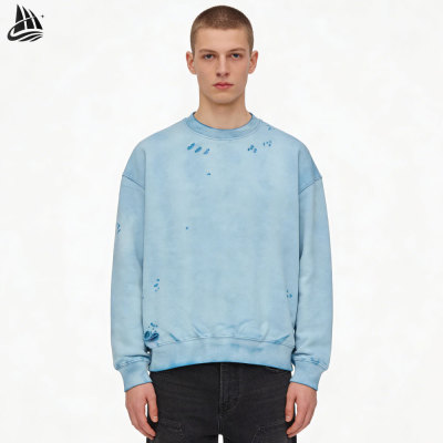 Custom Crew Neck Torn Distressed Sweatshirt