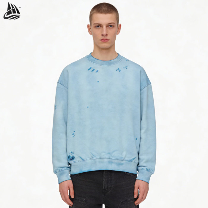 Custom Crew Neck Torn Distressed Sweatshirt