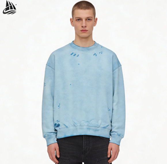 Custom Crew Neck Torn Distressed Sweatshirt