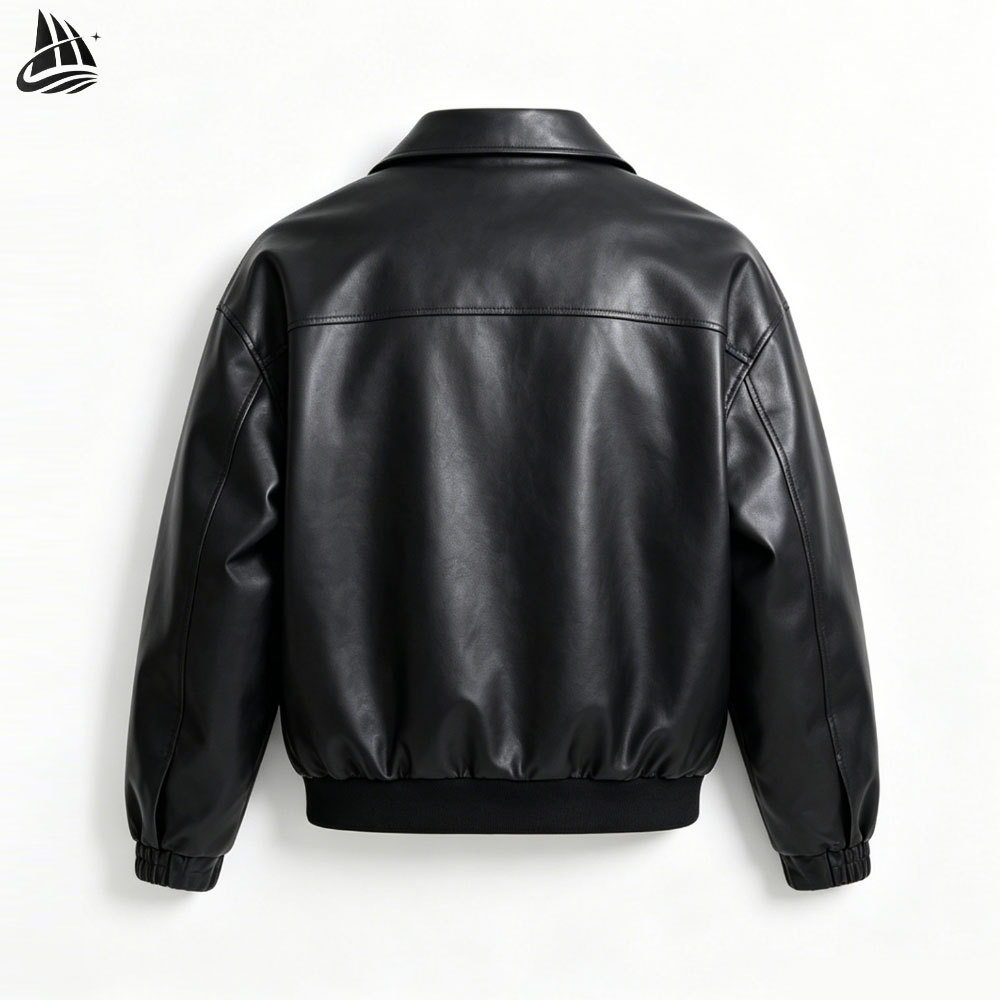 Custom Black PU Leather Bomber Jacket
