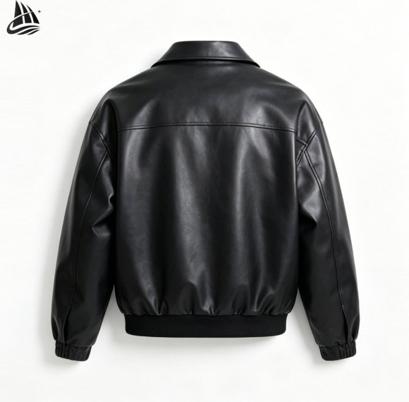 Custom Black PU Leather Bomber Jacket