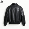 Custom Black PU Leather Bomber Jacket