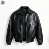 Custom Black PU Leather Bomber Jacket