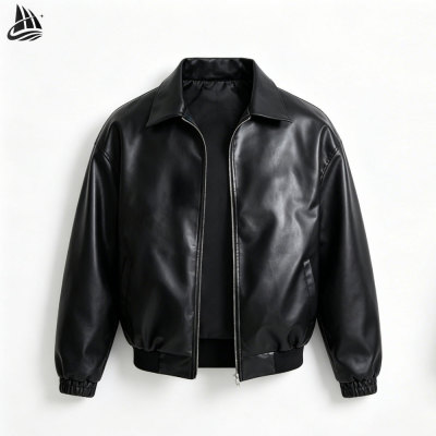 Custom Black PU Leather Bomber Jacket