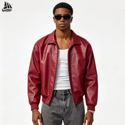 Custom Zip Up Red Biker Leather Jacket