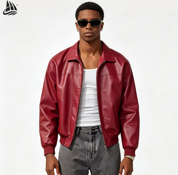 Custom Zip Up Red Biker Leather Jacket