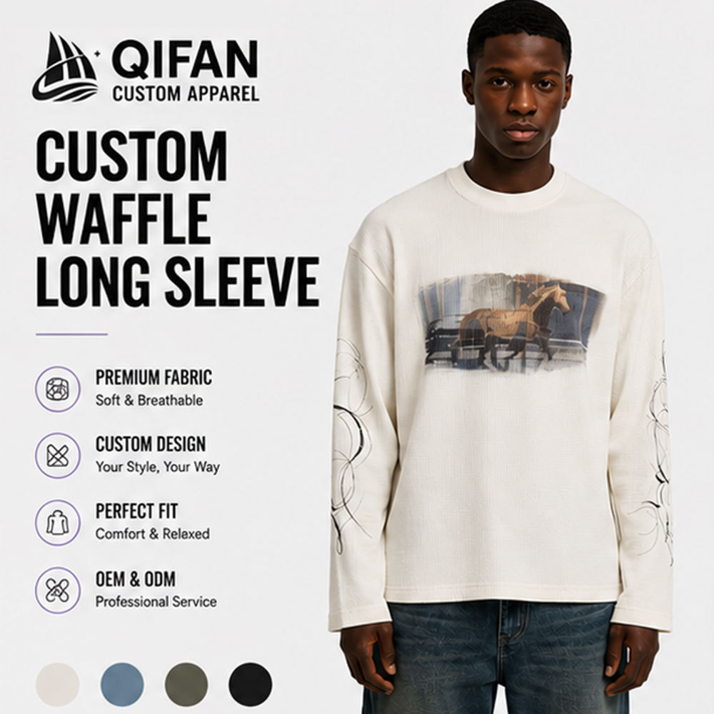 Custom Waffle Knit Thermal Long Sleeve T-Shirt