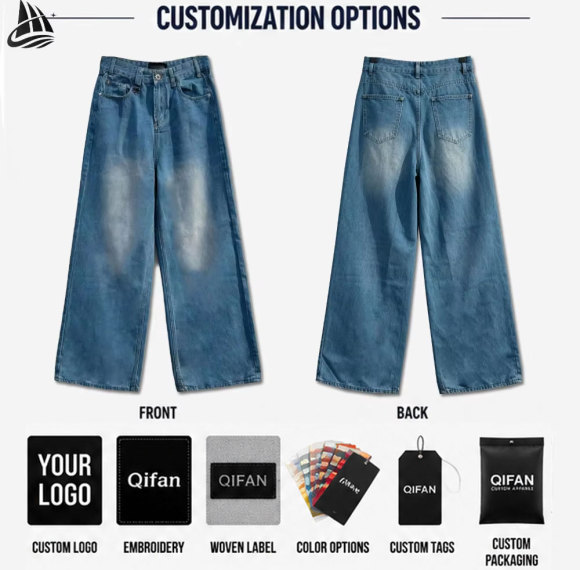 Custom Cotton Washed Blue Denim Jeans