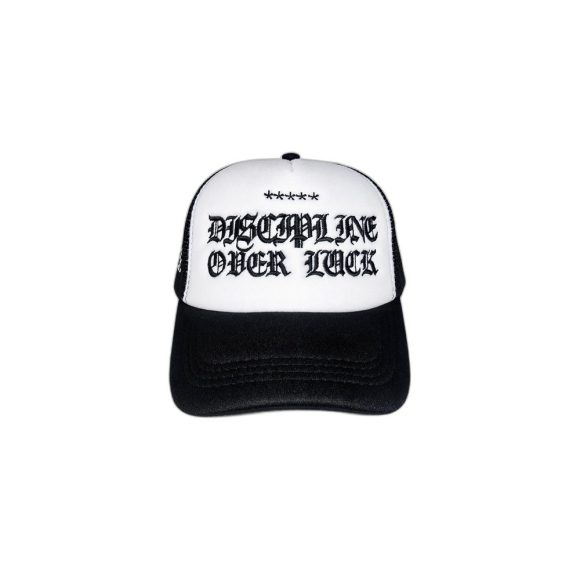 DISCIPLINE OVER LUCK Gothic Embroidery Trucker Cap