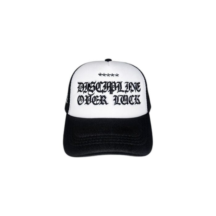 DISCIPLINE OVER LUCK Gothic Embroidery Trucker Cap