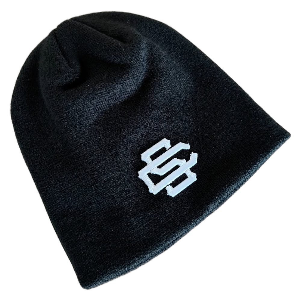 Custom Logo Black Knit Beanie with Folded Cuff Wholesale wholesale