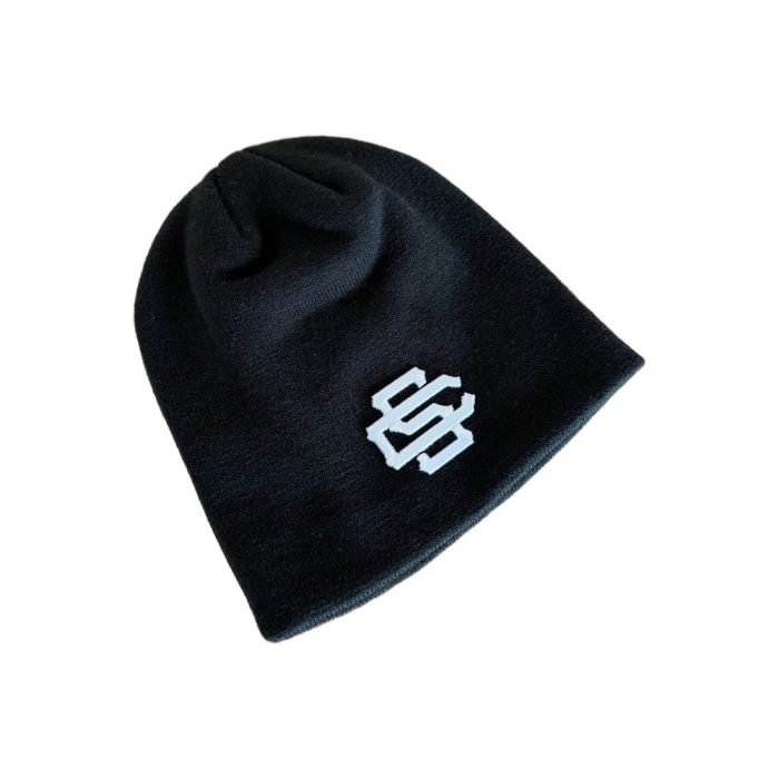 Custom Logo Black Knit Beanie with Folded Cuff Wholesale