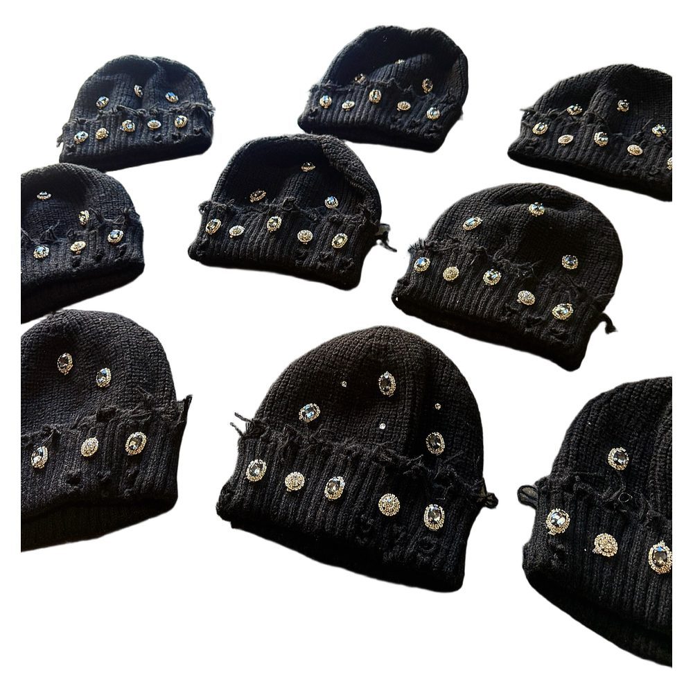 Custom Rhinestone Distressed Knit Beanie Wholesale wholesale