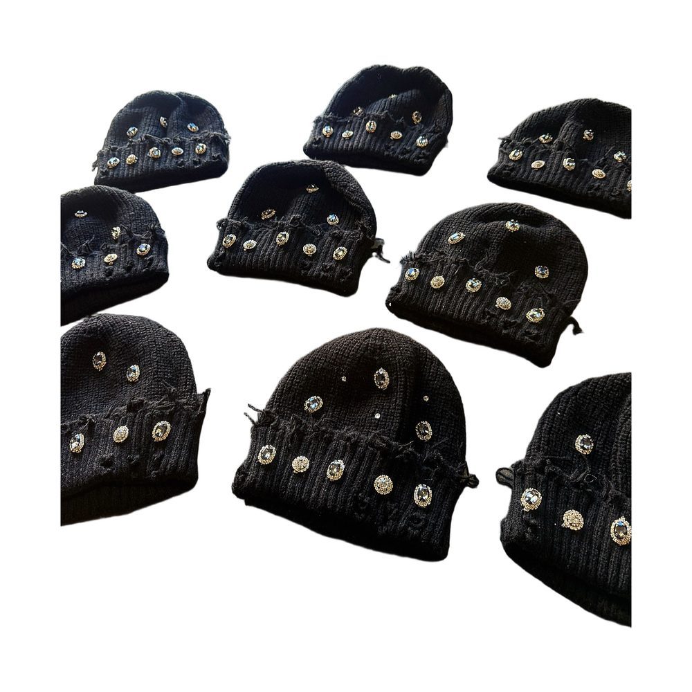 Custom Rhinestone Distressed Knit Beanie Wholesale wholesale