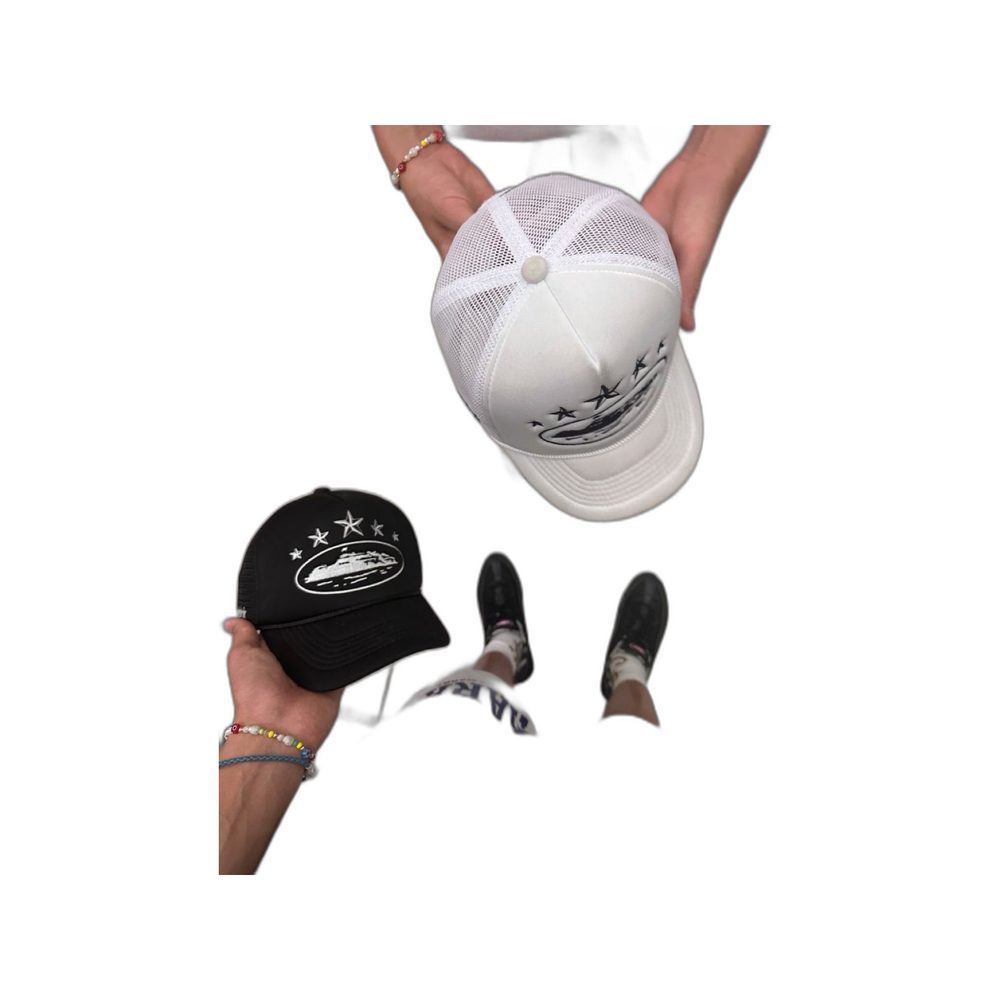 Custom Embroidered Yacht Trucker Cap Black White wholesale