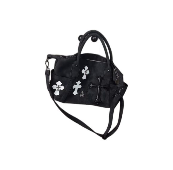 Custom Cross Embellished Black Handbag Shoulder Bag