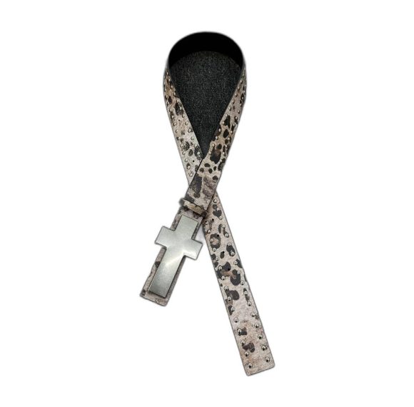 Custom Leopard Print Belt with Cross Buckle and Rivets