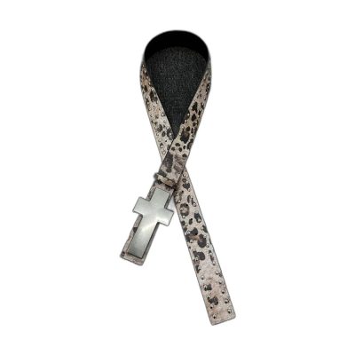 Custom Leopard Print Belt with Cross Buckle and Rivets