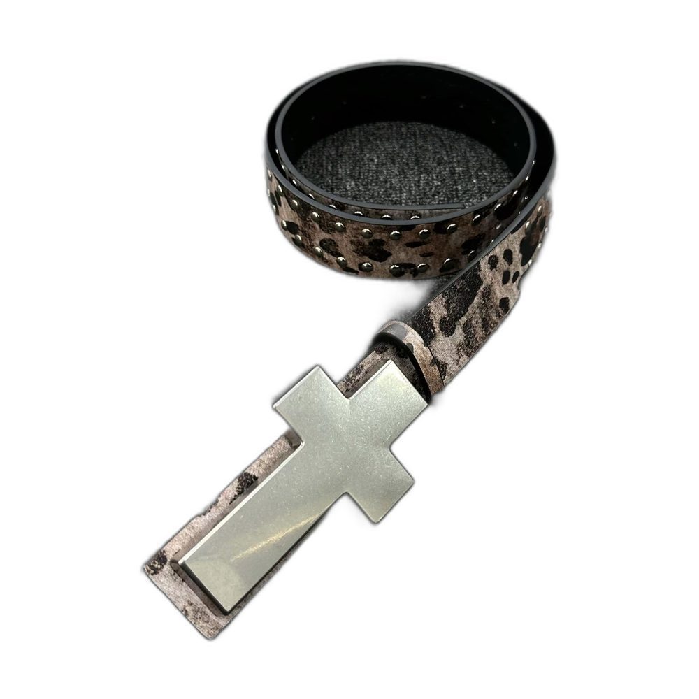 Custom Leopard Print Belt with Cross Buckle and Rivets wholesale