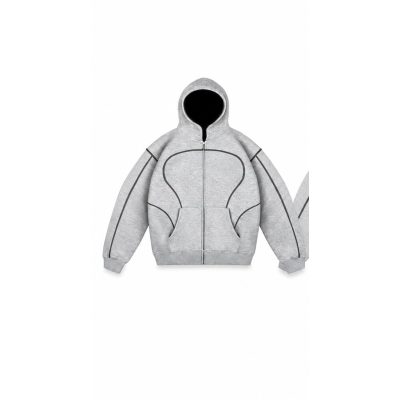Custom Light Grey Zip-Up Hoodie Wholesale
