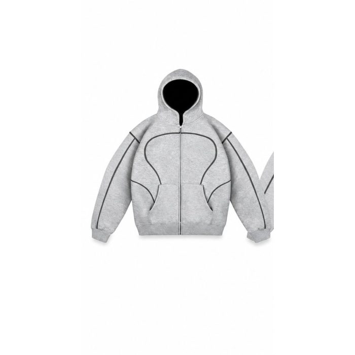 Custom Light Grey Zip-Up Hoodie Wholesale