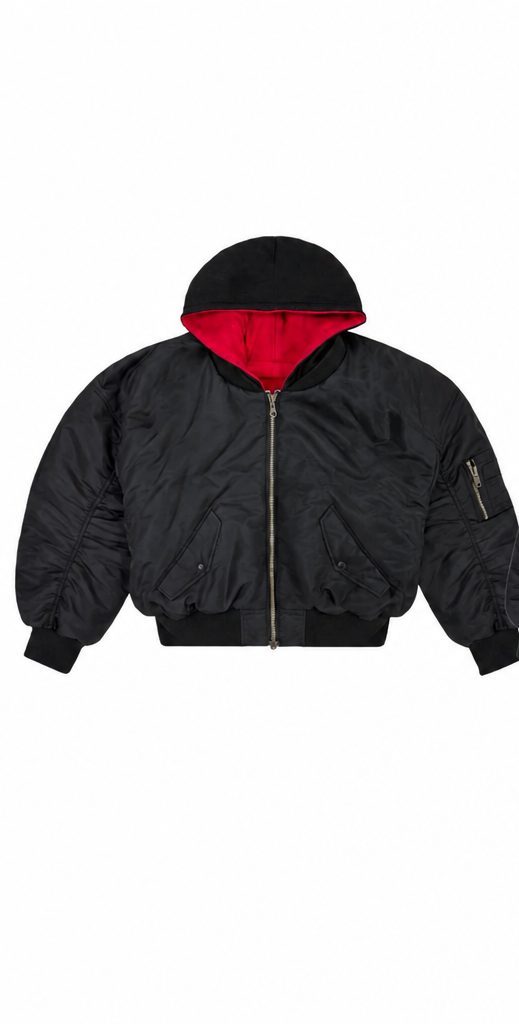 Custom Reversible Black Red Hooded Bomber Jacket Wholesale wholesale
