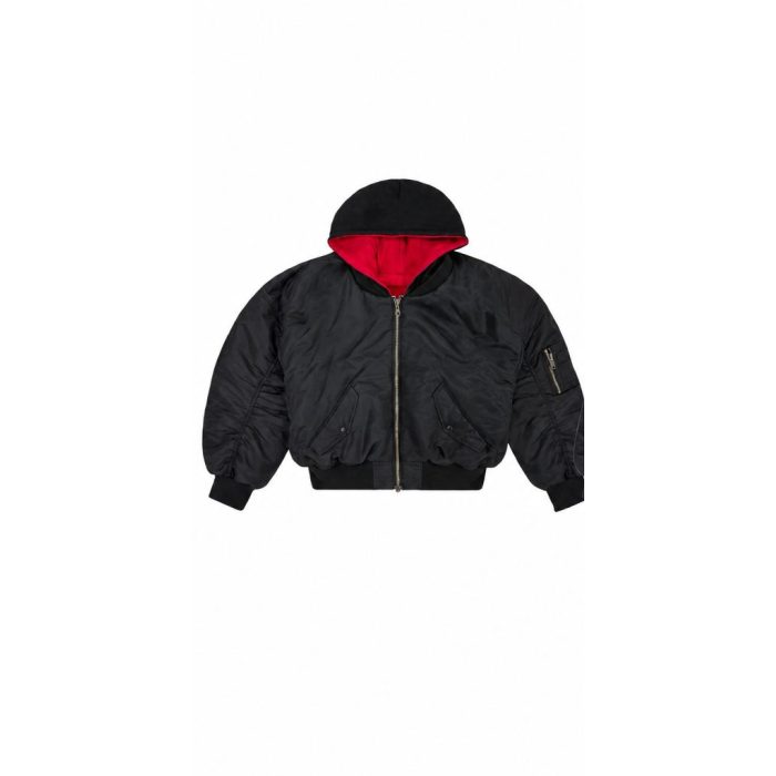 Custom Reversible Black Red Hooded Bomber Jacket Wholesale