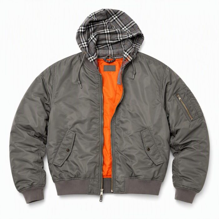 Custom Hooded MA-1 Bomber Jacket with Check Lining Wholesale