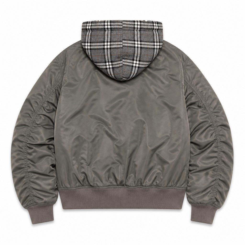 Custom Hooded MA-1 Bomber Jacket with Check Lining Wholesale wholesale