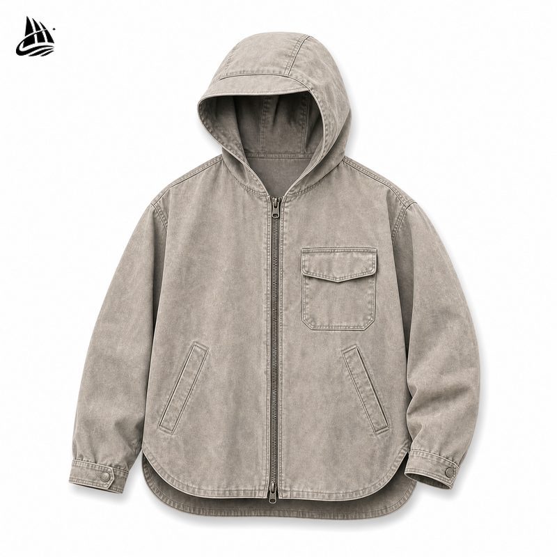 Custom Washed Grey Hooded Utility Jacket Wholesale wholesale