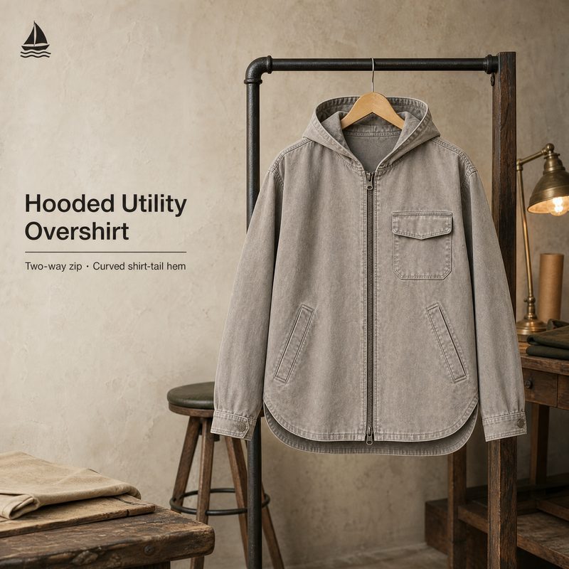Custom Washed Grey Hooded Utility Jacket Wholesale wholesale