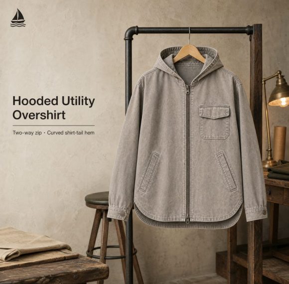 Custom Washed Grey Hooded Utility Jacket Wholesale