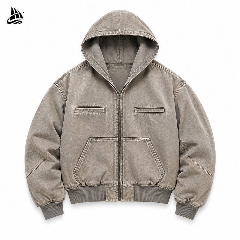 Custom Heavy Wash Hooded Utility Jacket Wholesale wholesale