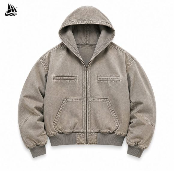 Custom Heavy Wash Hooded Utility Jacket Wholesale